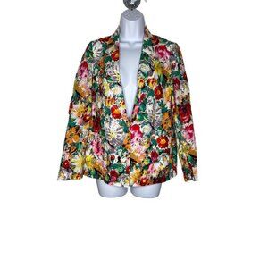 The Korner Womens Blazer Jacket Multicolor Floral Buttons Flap‎ Pockets S New